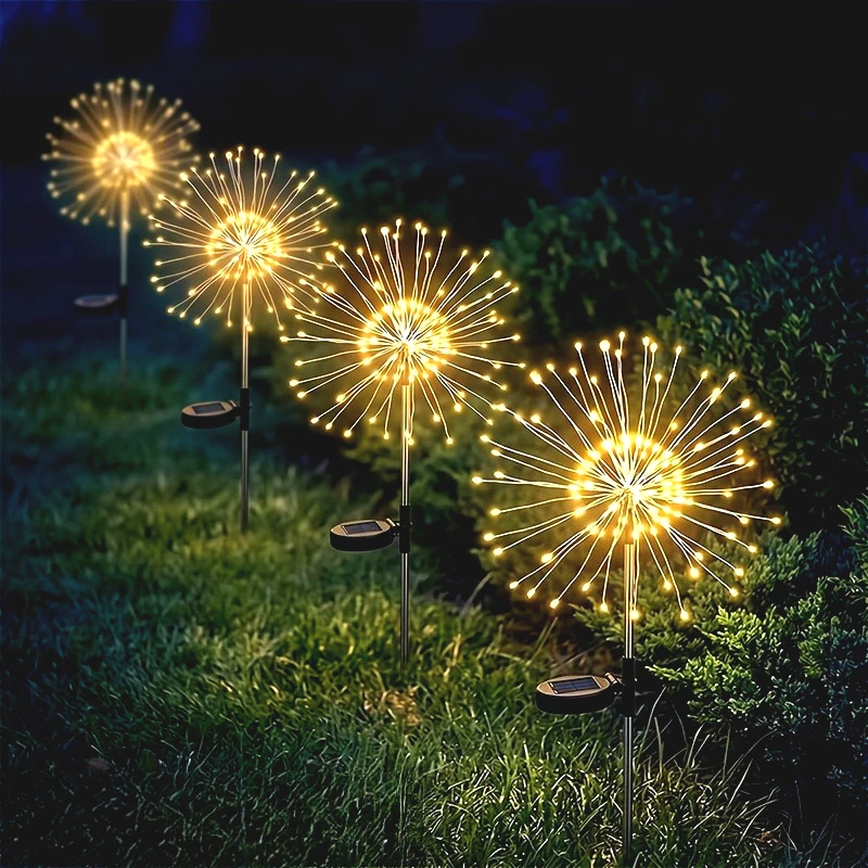 Solar Dandelion Firework Light Outdoor Waterproof Garden Fairy Lights for Christmas Halloween New Year Yard Patio Lawn Decor
