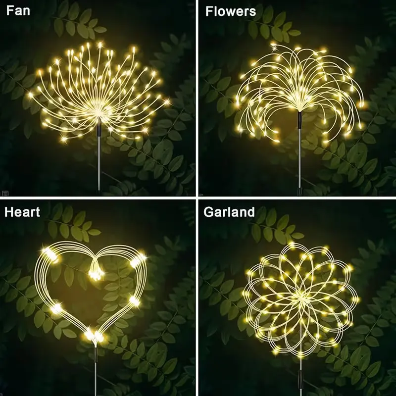 Solar Dandelion Firework Light Outdoor Waterproof Garden Fairy Lights for Christmas Halloween New Year Yard Patio Lawn Decor