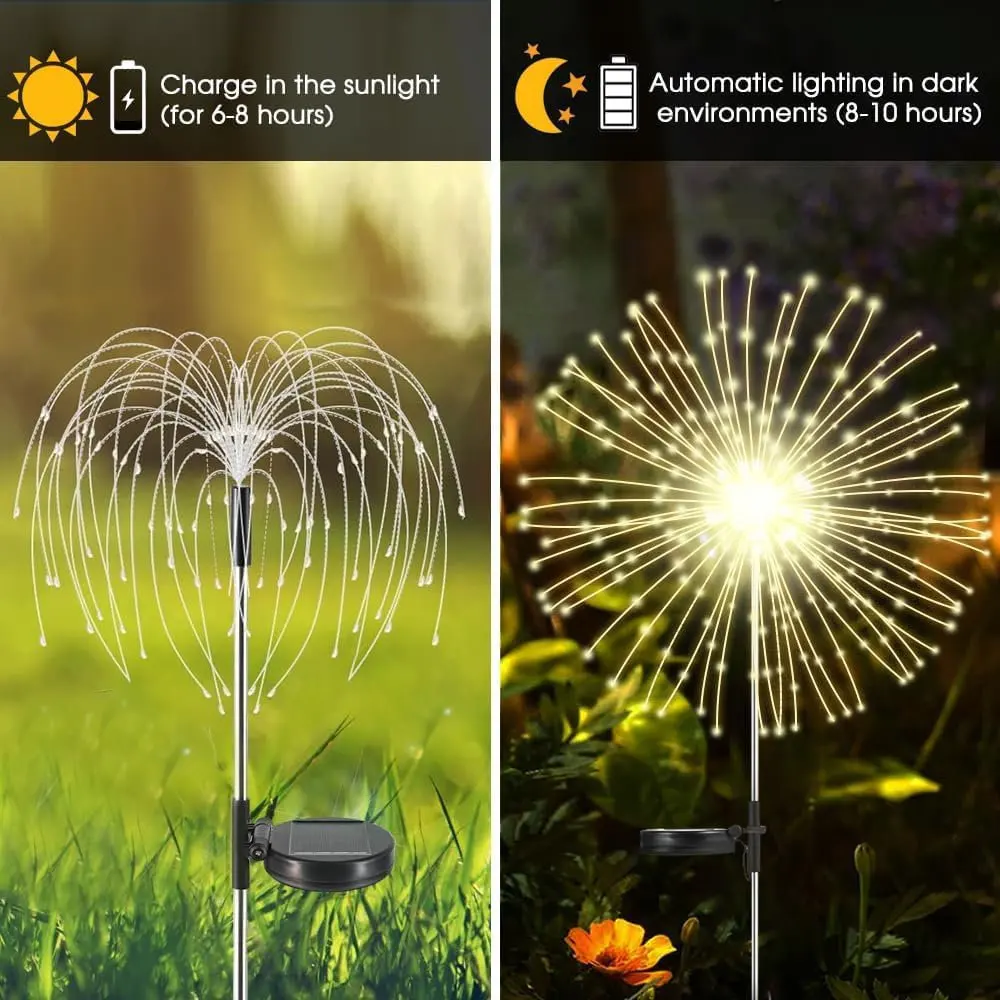 Solar Dandelion Firework Light Outdoor Waterproof Garden Fairy Lights for Christmas Halloween New Year Yard Patio Lawn Decor