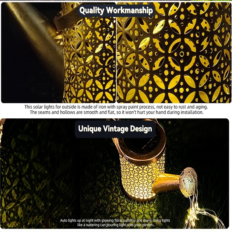 1/2Pcs Solar Lights Outdoor Watering Can LED Lamp Waterproof Hanging Lantern String Waterfall Decorative or Yard Patio Garden
