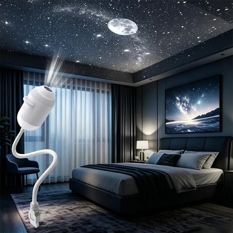 New Intelligent Holographic Night Light Projector Plug Play Hd Star Projector 360° Adjustable Galaxy Ocean Lamp Bedroom Ceiling