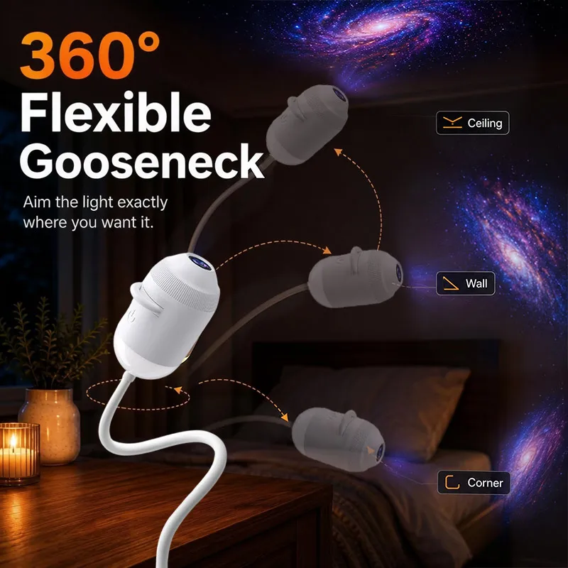 New Intelligent Holographic Night Light Projector Plug Play Hd Star Projector 360° Adjustable Galaxy Ocean Lamp Bedroom Ceiling