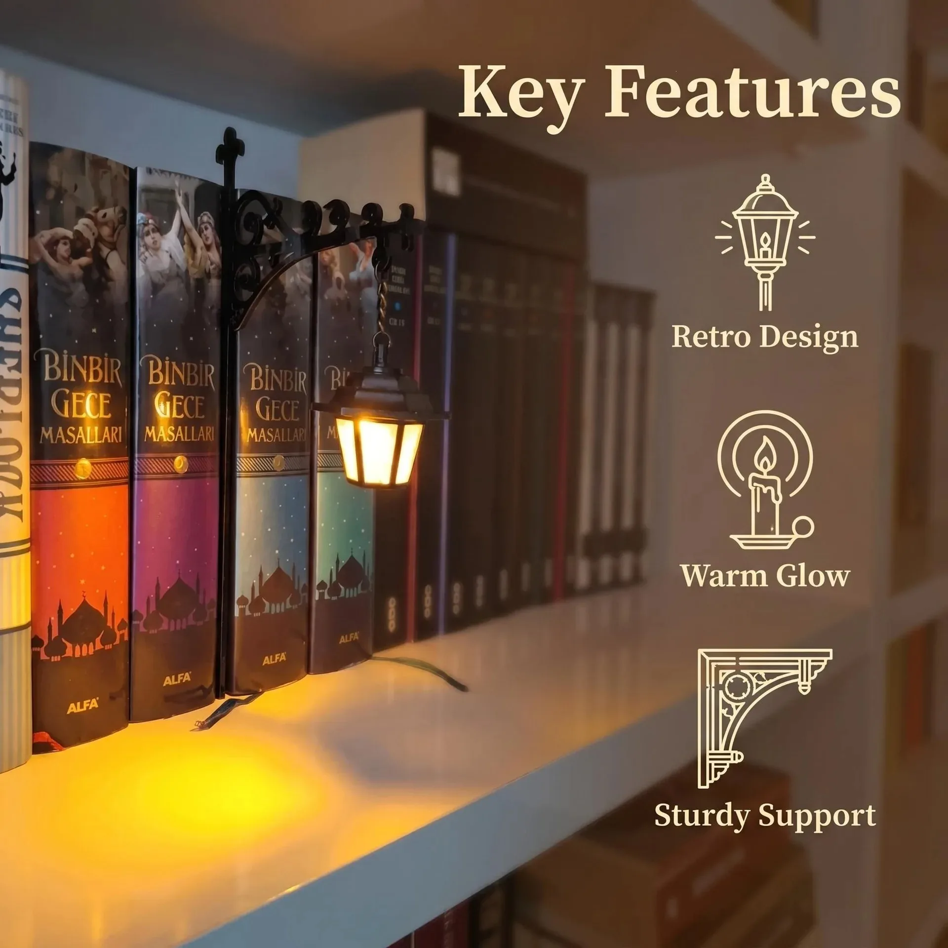 Vintage Gothic Metal Reading Lamp LED Night Light Ornament Book Decor Hanging Bookshelf Lamp for study Home Library