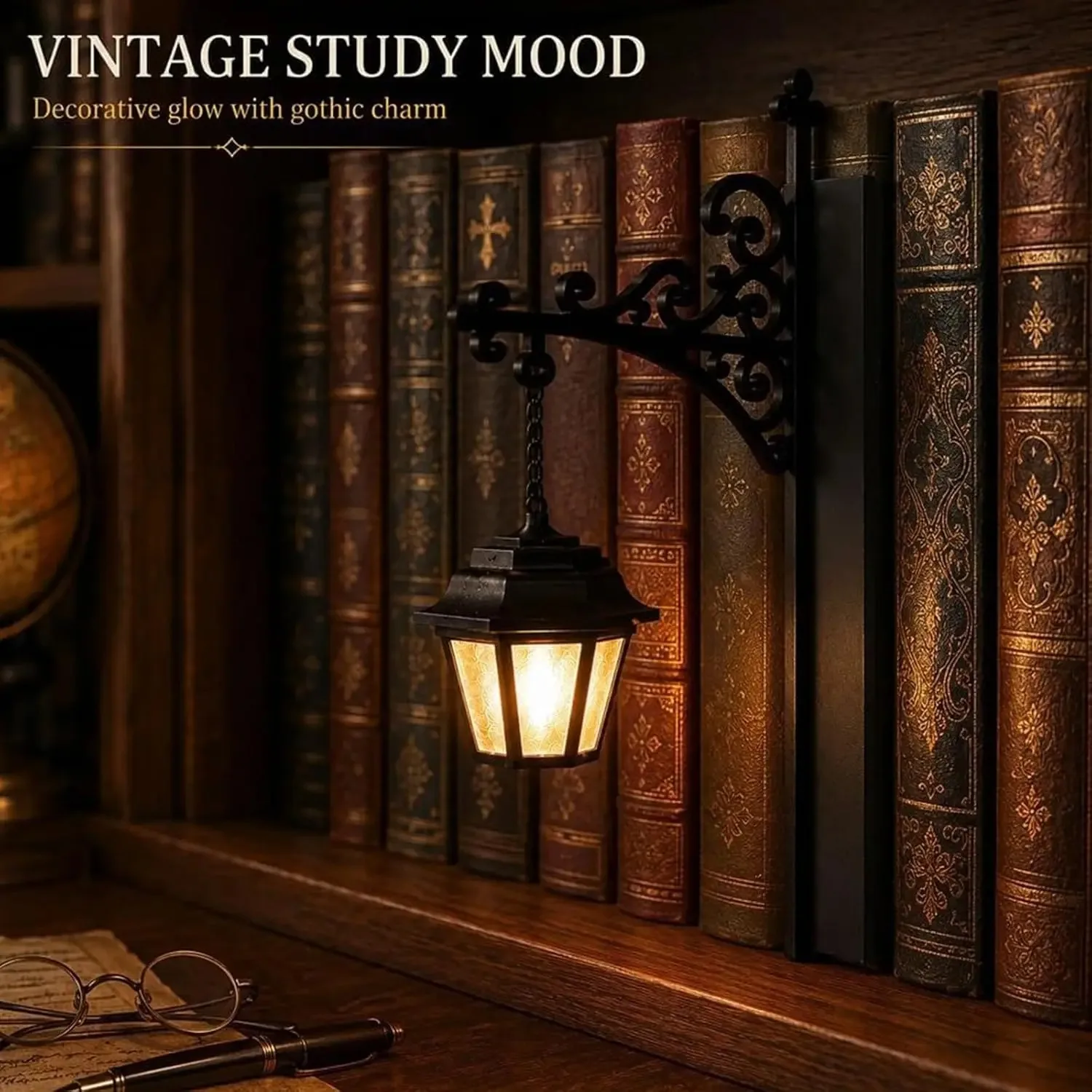 Vintage Gothic Metal Reading Lamp LED Night Light Ornament Book Decor Hanging Bookshelf Lamp for study Home Library