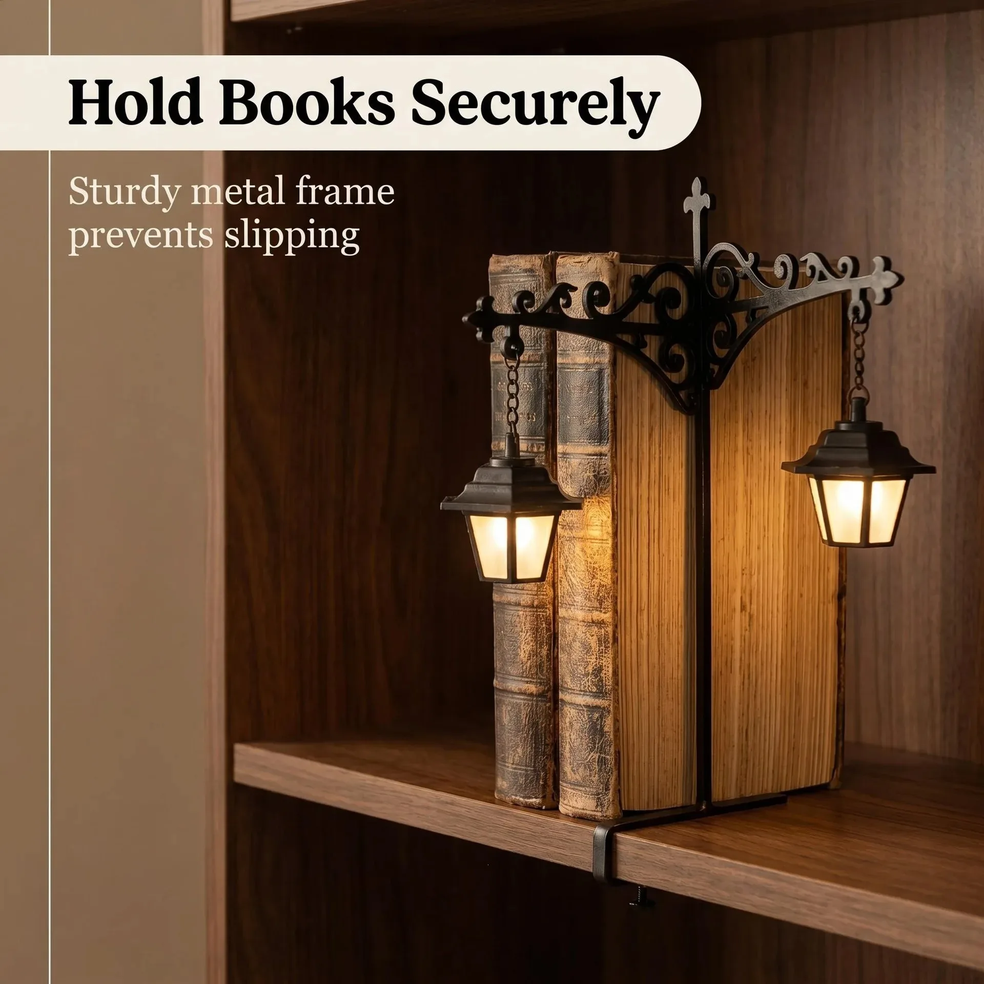 Vintage Gothic Metal Reading Lamp LED Night Light Ornament Book Decor Hanging Bookshelf Lamp for study Home Library