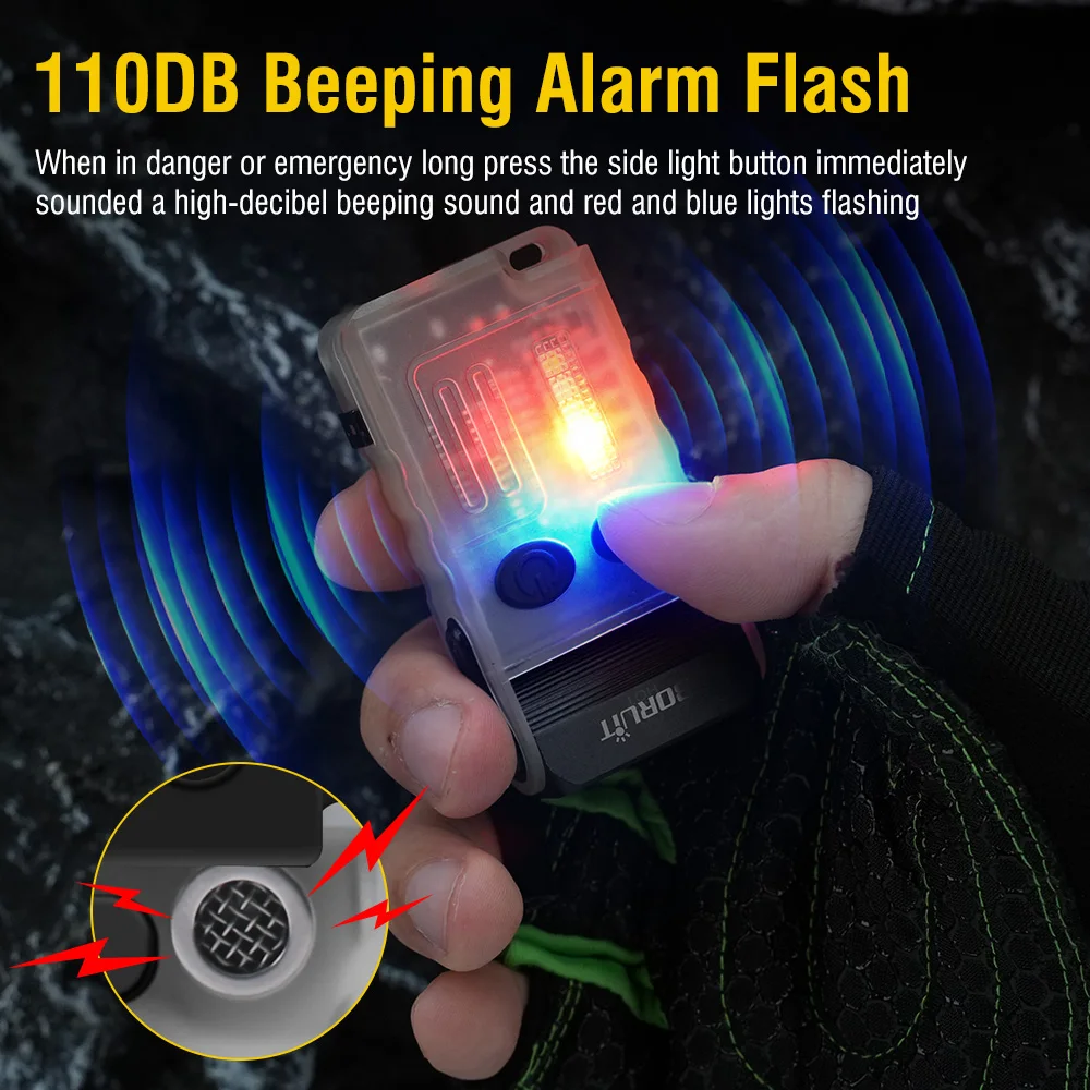 BORUiT V20 Fluorescence Buzzer EDC LED Keychain Flashlight Head Swivels Type-C Rechargeable Work Light Torch with Magnet Camping Lantern