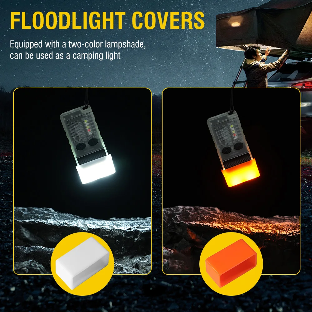 BORUiT V20 Fluorescence Buzzer EDC LED Keychain Flashlight Head Swivels Type-C Rechargeable Work Light Torch with Magnet Camping Lantern