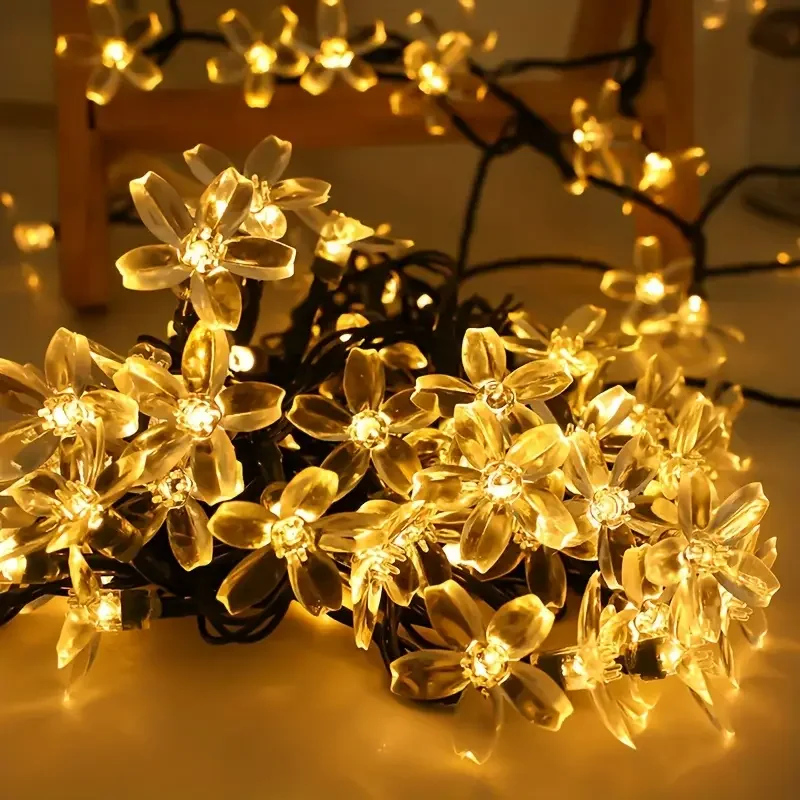 Outdoor Solar Cherry Blossom LED String Lights 20 50 100 200 LED Flower Fairy Lights for Christmas New Year Garden Party Decor