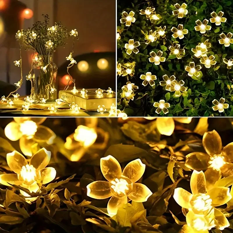 Outdoor Solar Cherry Blossom LED String Lights 20 50 100 200 LED Flower Fairy Lights for Christmas New Year Garden Party Decor
