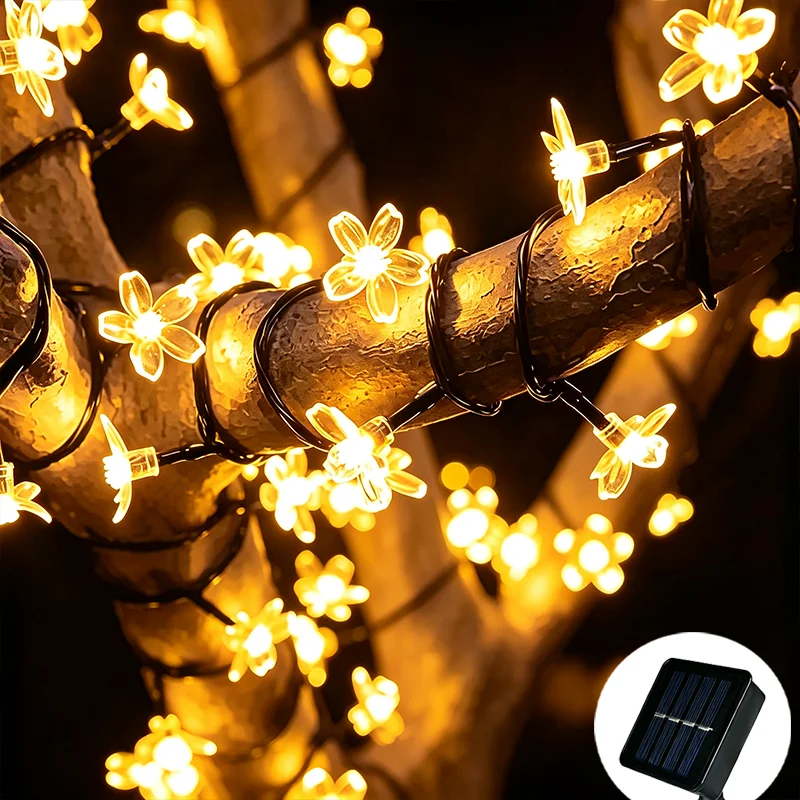 Outdoor Solar Cherry Blossom LED String Lights 20 50 100 200 LED Flower Fairy Lights for Christmas New Year Garden Party Decor