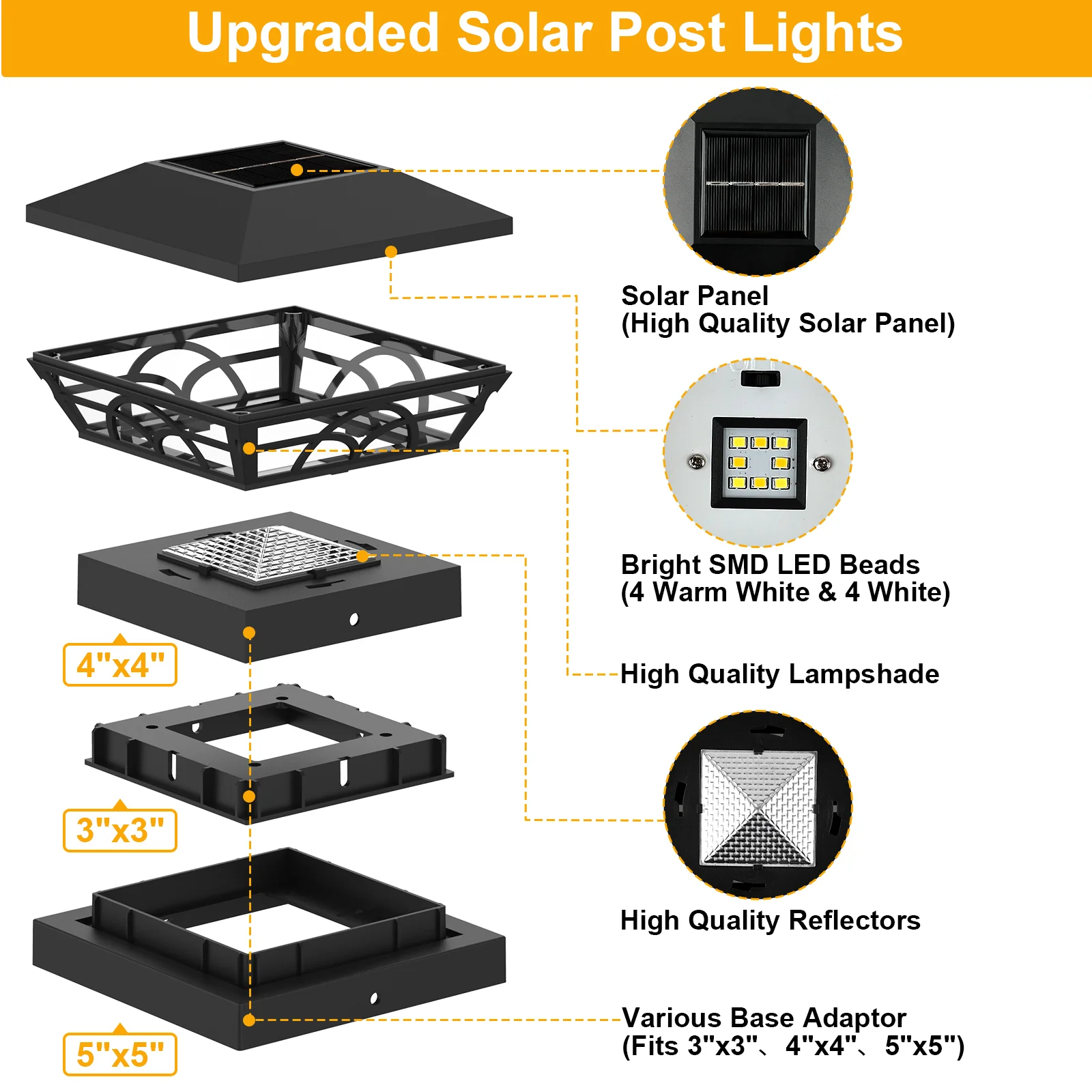1/2/4PC Solar Light Outdoor IP65 Solar Post Light Villa Column Lamp Fence Gate Pillar Head LED Lamp For House Gate Patio Garden