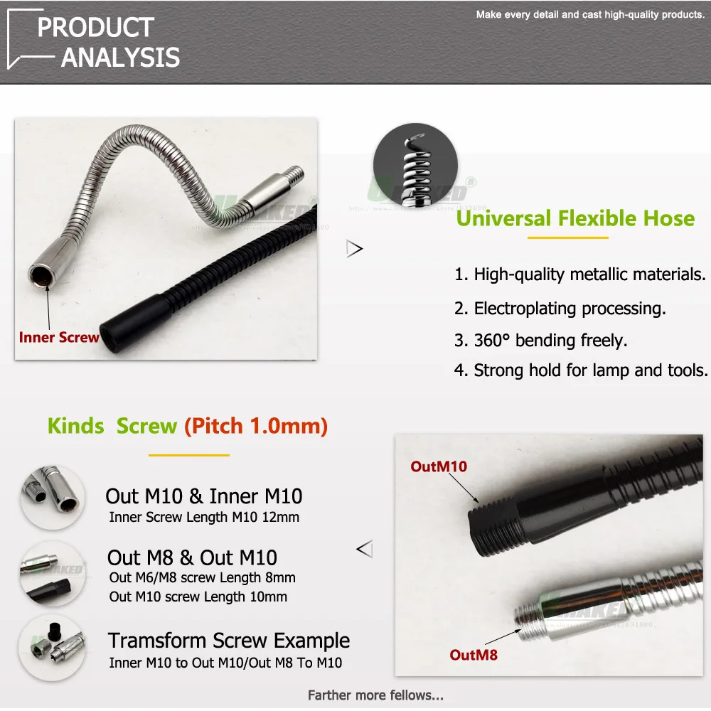 1/5/10pc Dia6mm LED Gooseneck Desk Lamp Soft Flexible Light Holder 10/20/30CM Table Lamp Lights Accessories LED Hose Metal Pipe