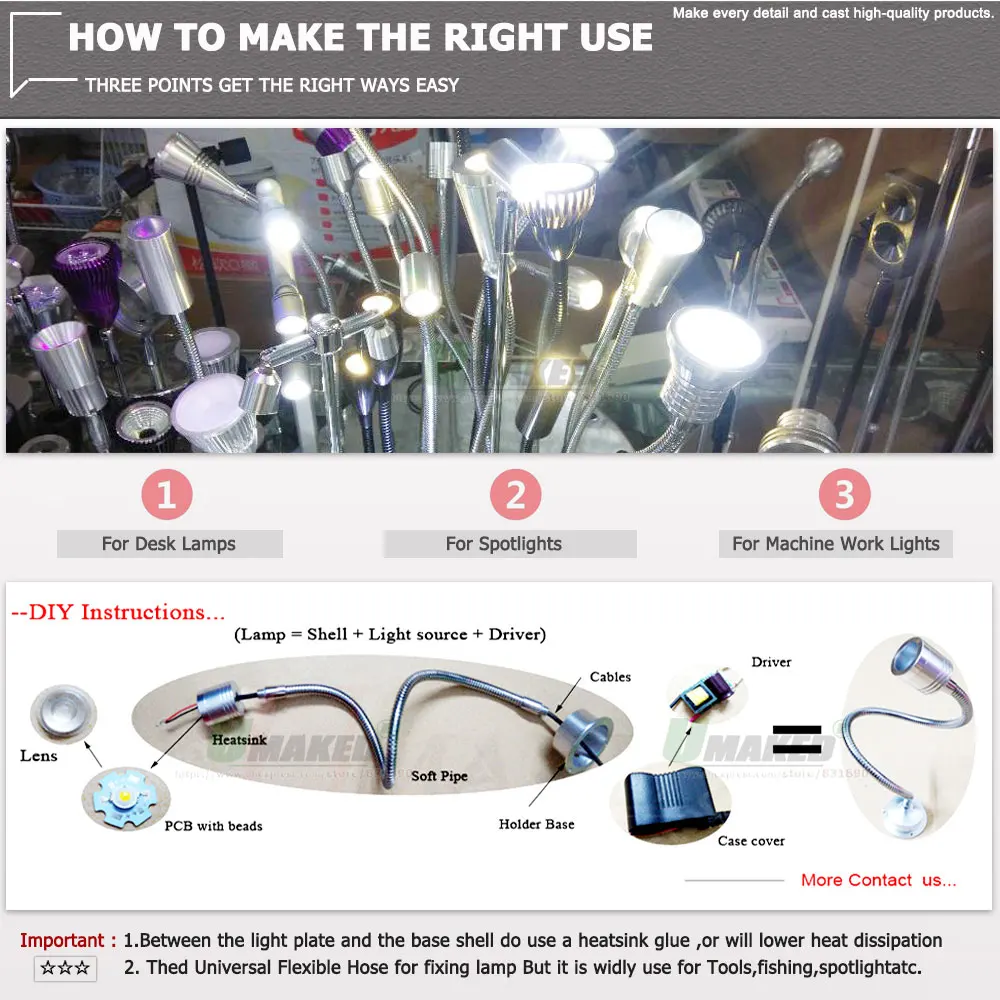 1/5/10pc Dia6mm LED Gooseneck Desk Lamp Soft Flexible Light Holder 10/20/30CM Table Lamp Lights Accessories LED Hose Metal Pipe