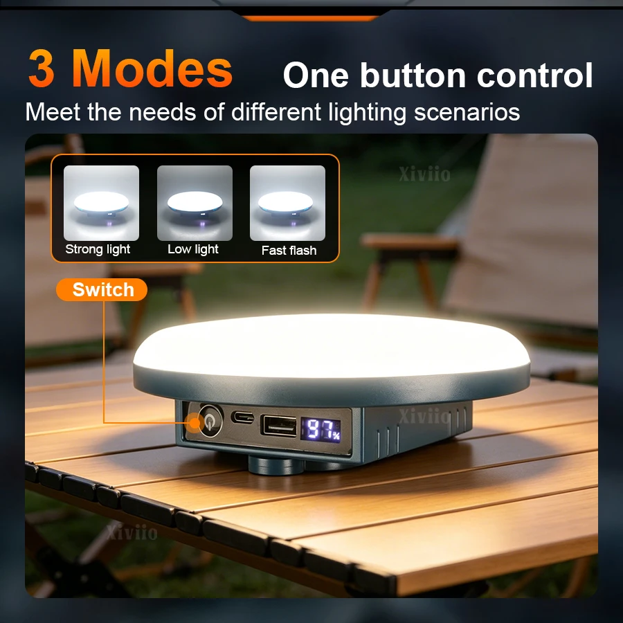 8000000LM Outdoor Camping Light Type-C Rechargeable Portable Lamp Emergency Night Market LED Camping Tent Light With Magnet Hook