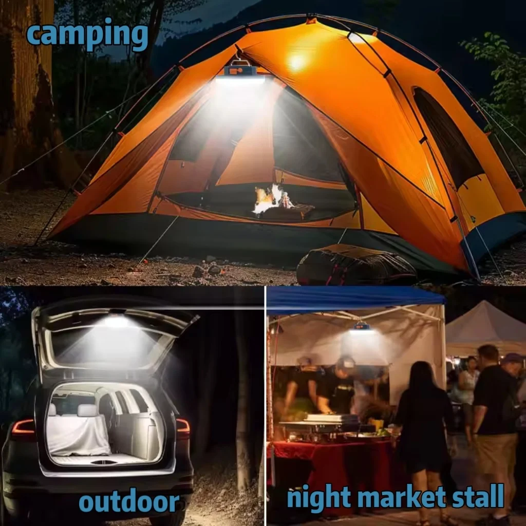 8000000LM Outdoor Camping Light Type-C Rechargeable Portable Lamp Emergency Night Market LED Camping Tent Light With Magnet Hook