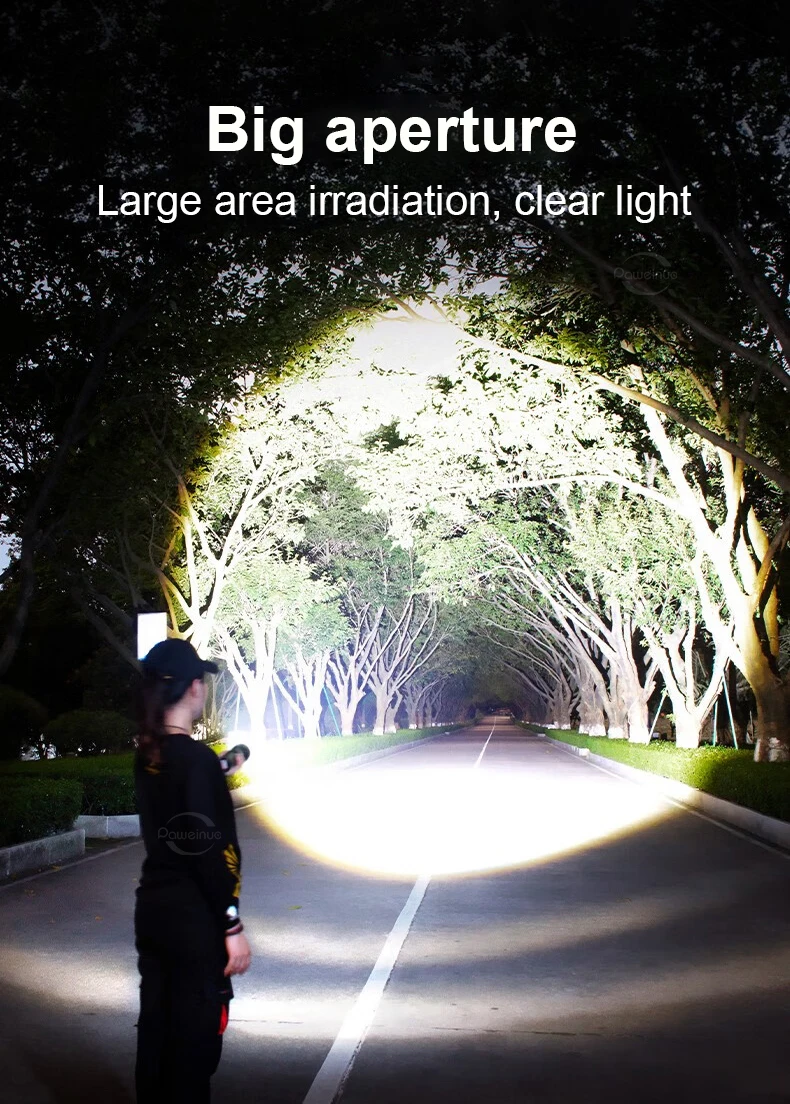 Paweinuo LED Handheld Flashlight Ultra-Bright 50000Lumens 12000mAh Rechargeable Battery Powerful Torch Zoomable Tactical Lantern