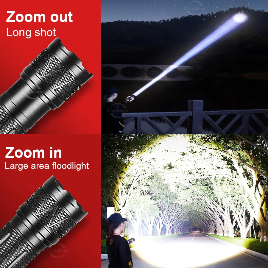 Paweinuo LED Handheld Flashlight Ultra-Bright 50000Lumens 12000mAh Rechargeable Battery Powerful Torch Zoomable Tactical Lantern