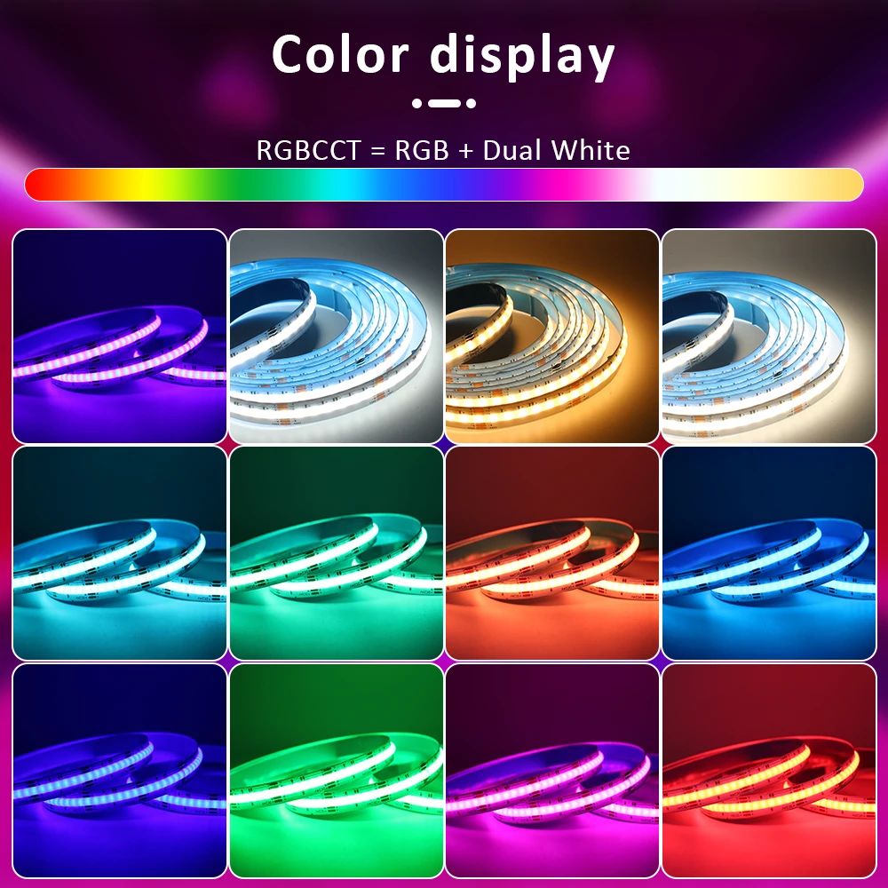 5M COB RGBCCT Led Strip 24V 6 Pin 12mm 840 Diodes RGB CCT WW CW 24 Volt Flexible Led Stripe Neon Tape Ribbon Lamp for Room Decor