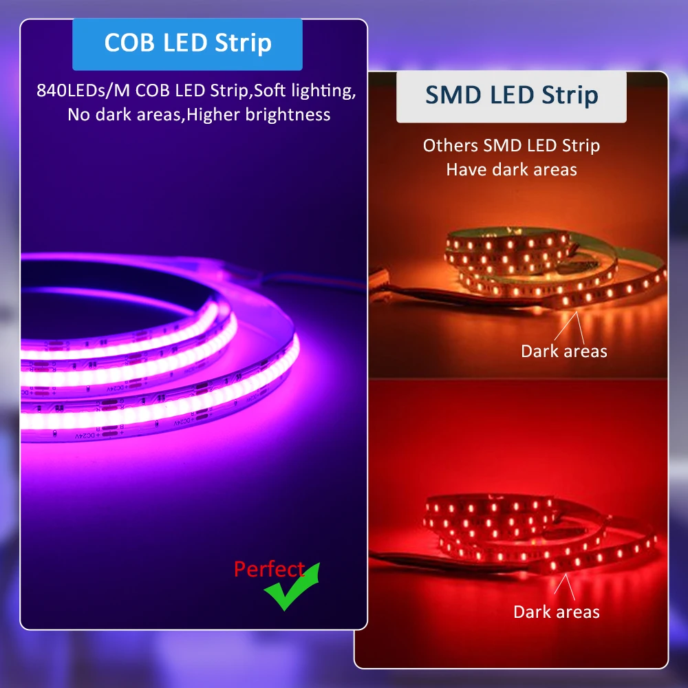 5M COB RGBCCT Led Strip 24V 6 Pin 12mm 840 Diodes RGB CCT WW CW 24 Volt Flexible Led Stripe Neon Tape Ribbon Lamp for Room Decor