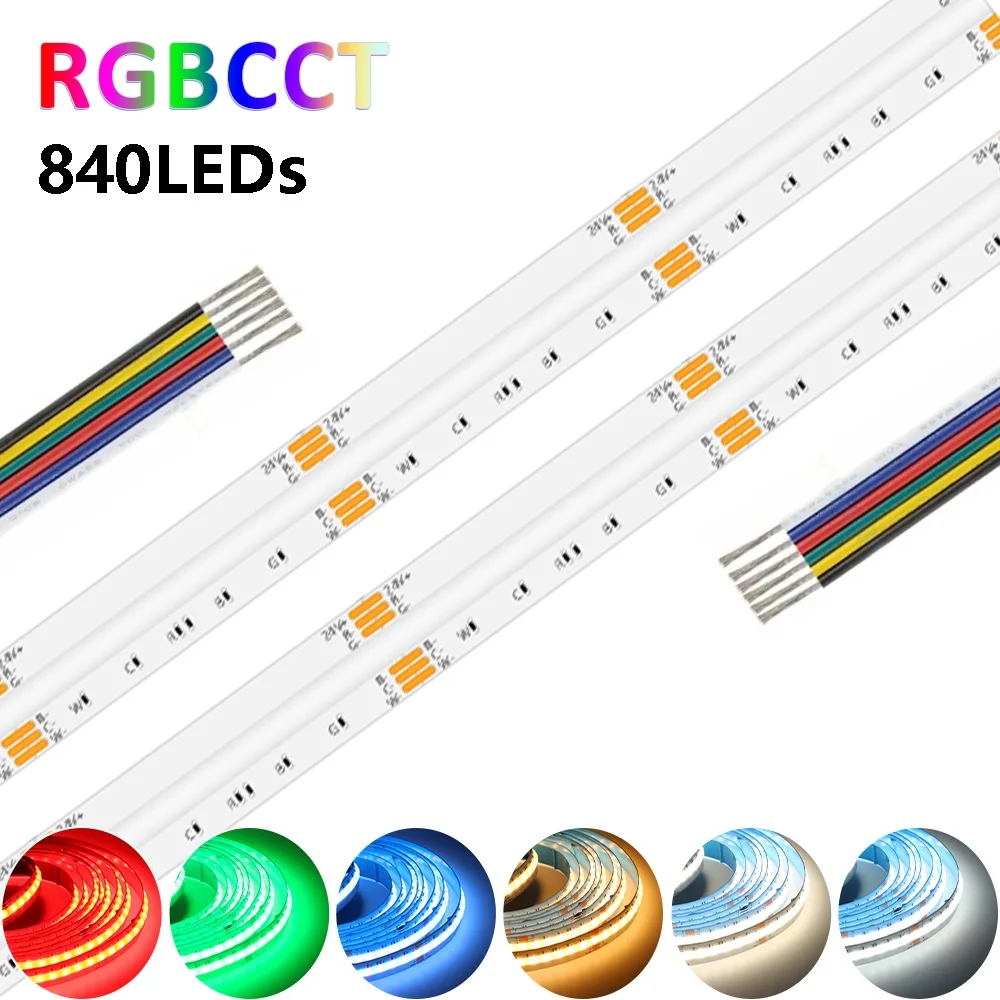 5M COB RGBCCT Led Strip 24V 6 Pin 12mm 840 Diodes RGB CCT WW CW 24 Volt Flexible Led Stripe Neon Tape Ribbon Lamp for Room Decor