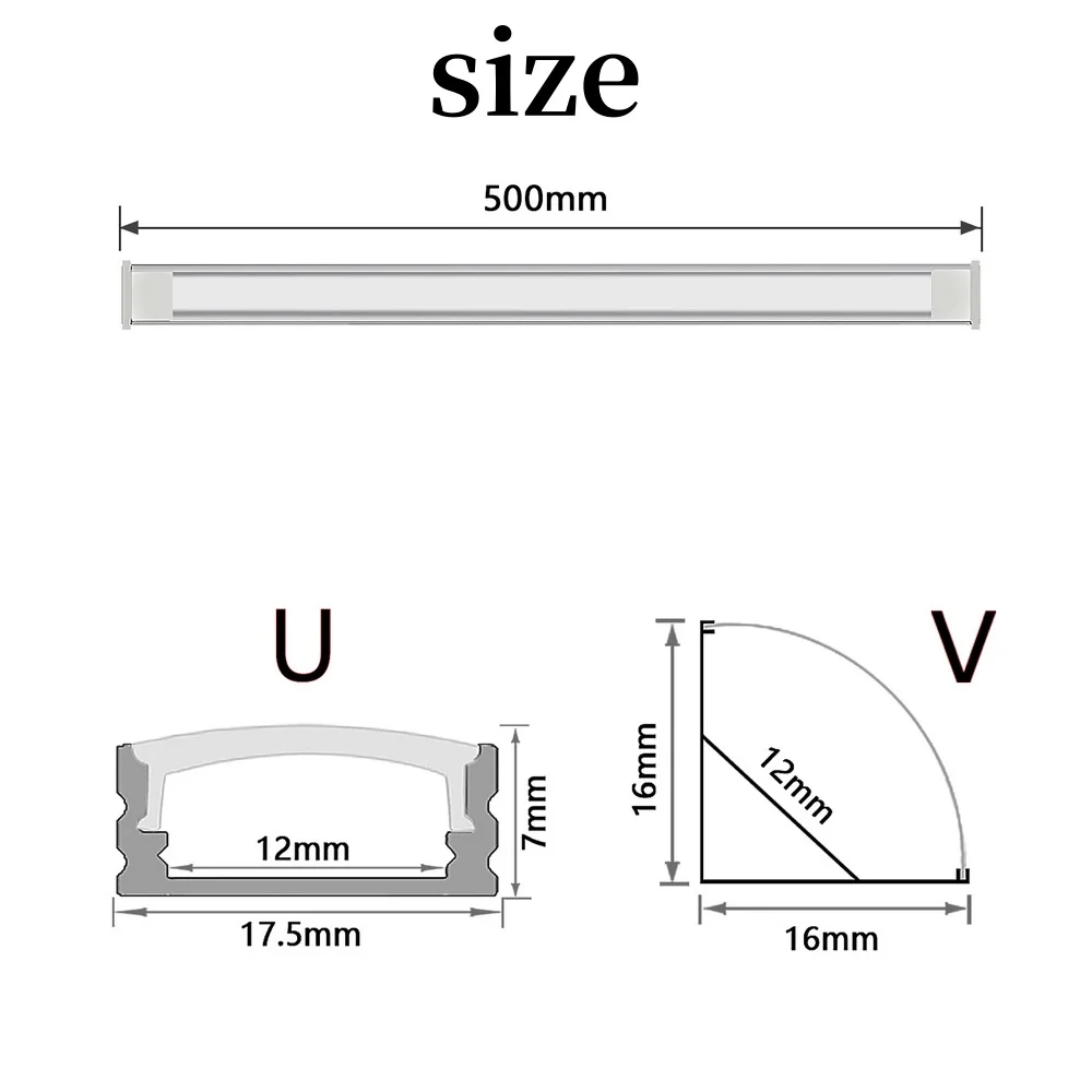 1-30Pcs/lot LED Aluminum profile 0.5m/pcs U/V shape Corner for 5050 2835 LED Strip Bar Lamp channel Holder White/Black Cover