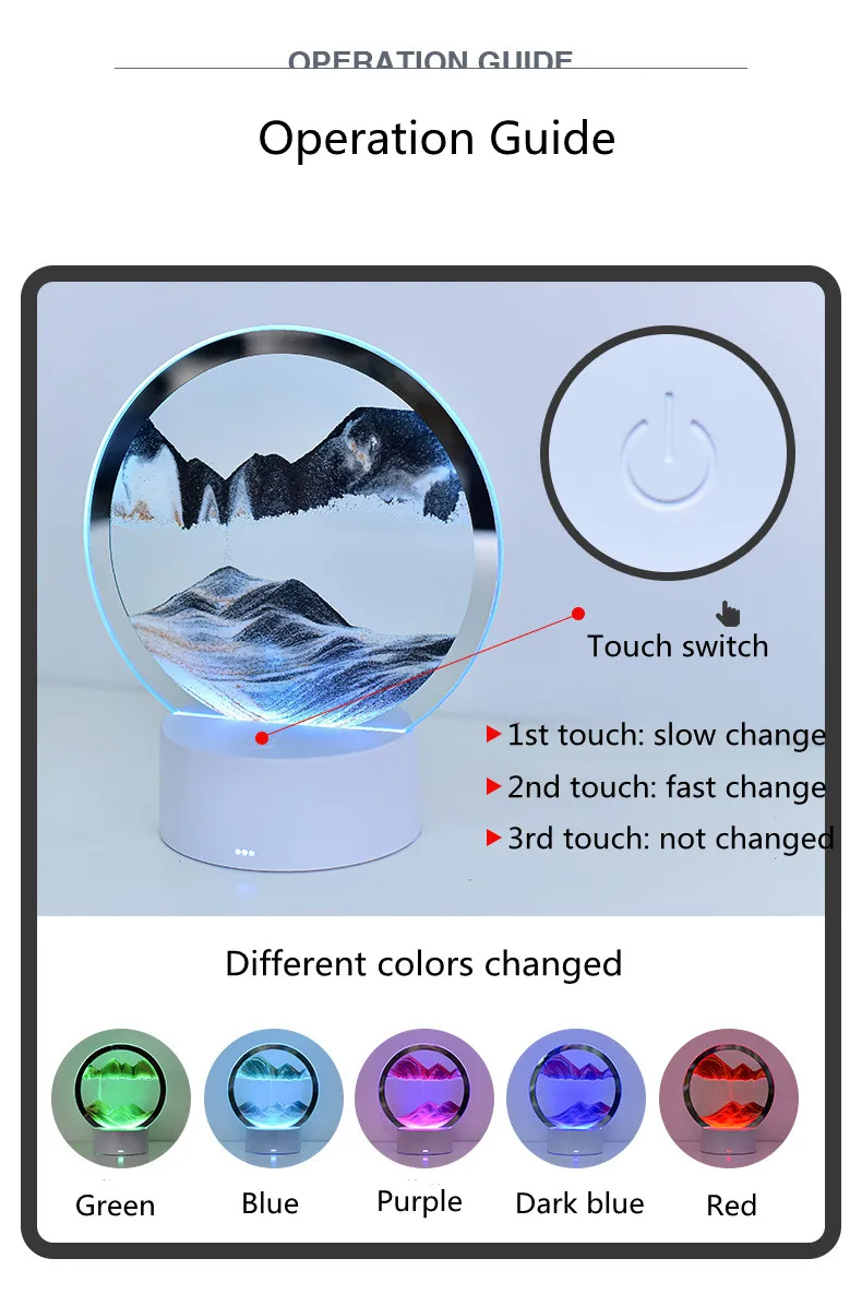 Quicksand Table Lamp, Internet Red Hourglass Decompression Ornament 3D Three-Dimensional Sand Painting Water Painting Colorful R