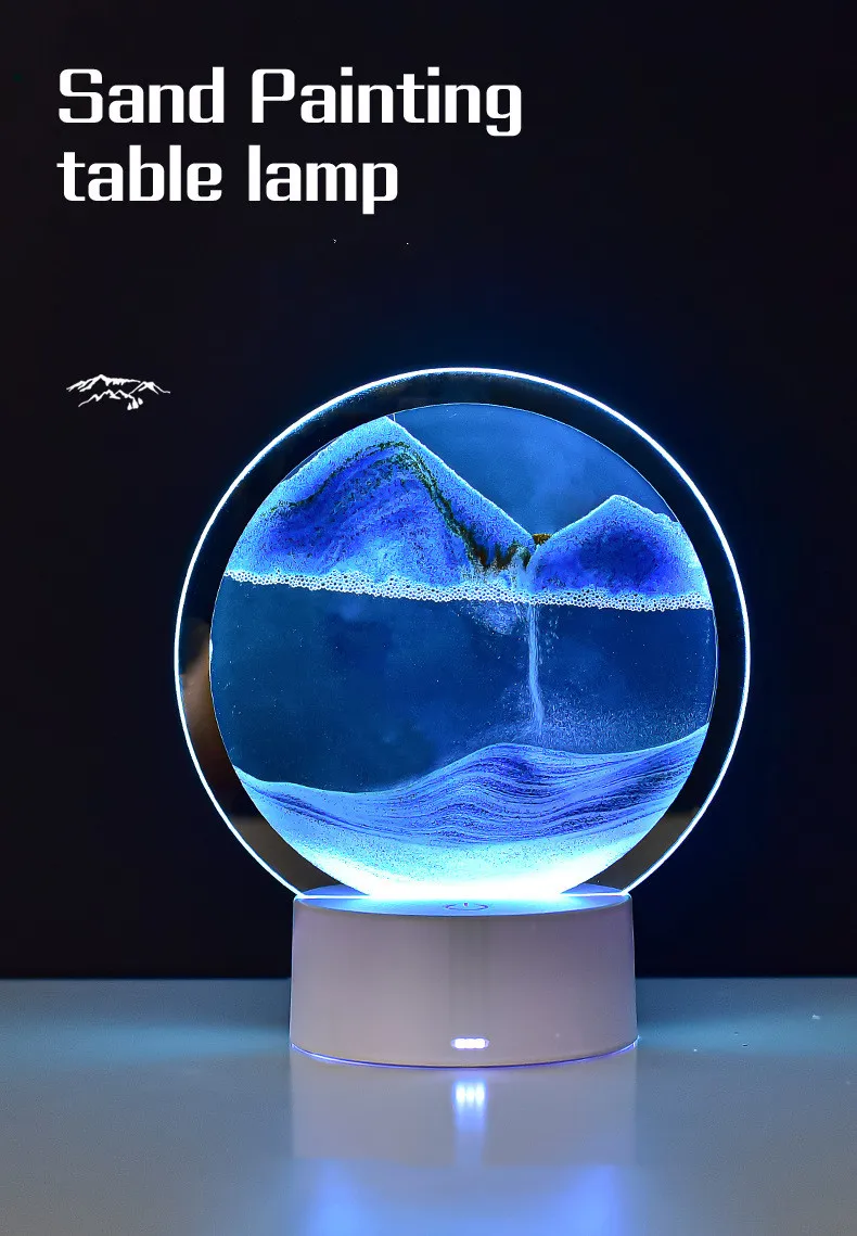 Quicksand Table Lamp, Internet Red Hourglass Decompression Ornament 3D Three-Dimensional Sand Painting Water Painting Colorful R