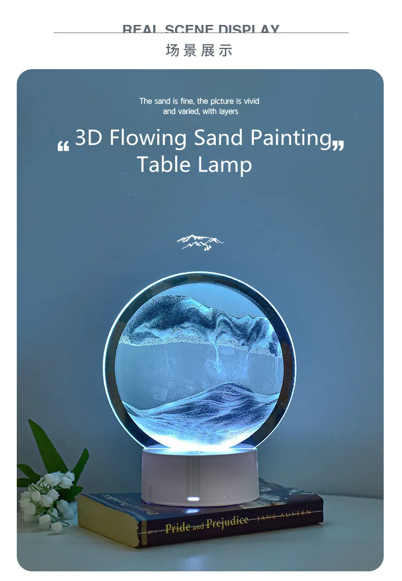 Quicksand Table Lamp, Internet Red Hourglass Decompression Ornament 3D Three-Dimensional Sand Painting Water Painting Colorful R