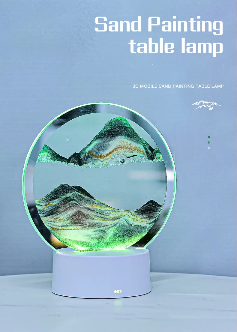 Quicksand Table Lamp, Internet Red Hourglass Decompression Ornament 3D Three-Dimensional Sand Painting Water Painting Colorful R