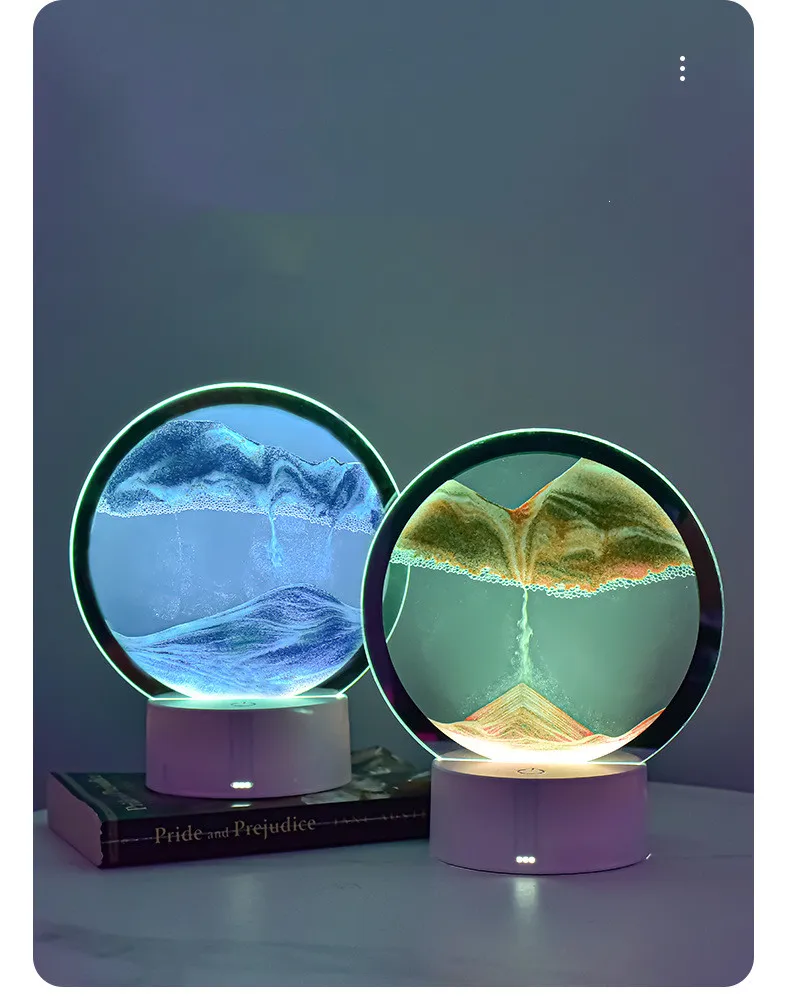 Quicksand Table Lamp, Internet Red Hourglass Decompression Ornament 3D Three-Dimensional Sand Painting Water Painting Colorful R