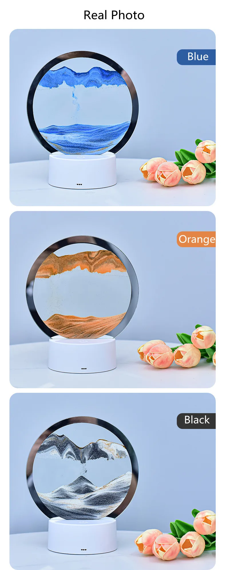 Quicksand Table Lamp, Internet Red Hourglass Decompression Ornament 3D Three-Dimensional Sand Painting Water Painting Colorful R
