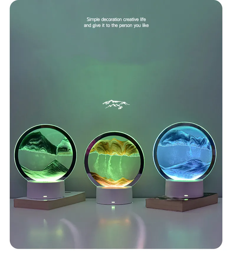 Quicksand Table Lamp, Internet Red Hourglass Decompression Ornament 3D Three-Dimensional Sand Painting Water Painting Colorful R