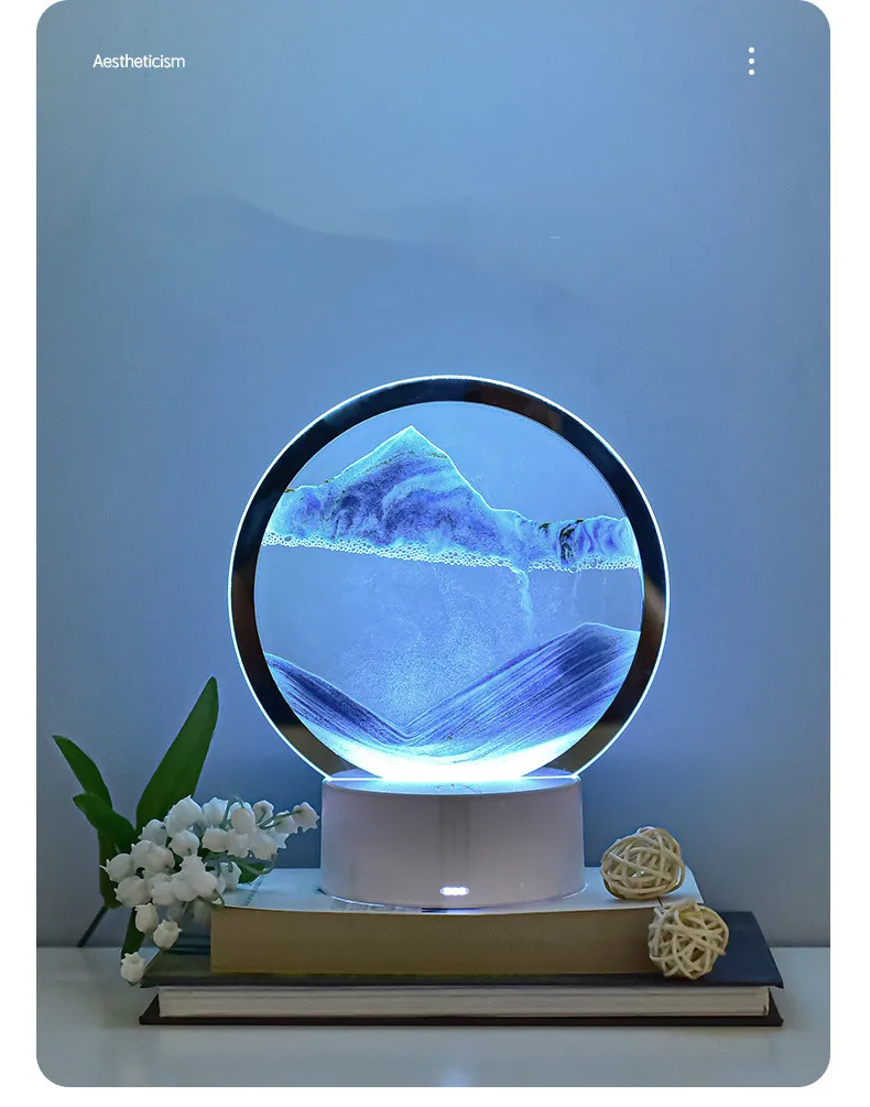 Quicksand Table Lamp, Internet Red Hourglass Decompression Ornament 3D Three-Dimensional Sand Painting Water Painting Colorful R
