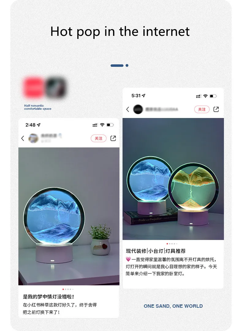 Quicksand Table Lamp, Internet Red Hourglass Decompression Ornament 3D Three-Dimensional Sand Painting Water Painting Colorful R