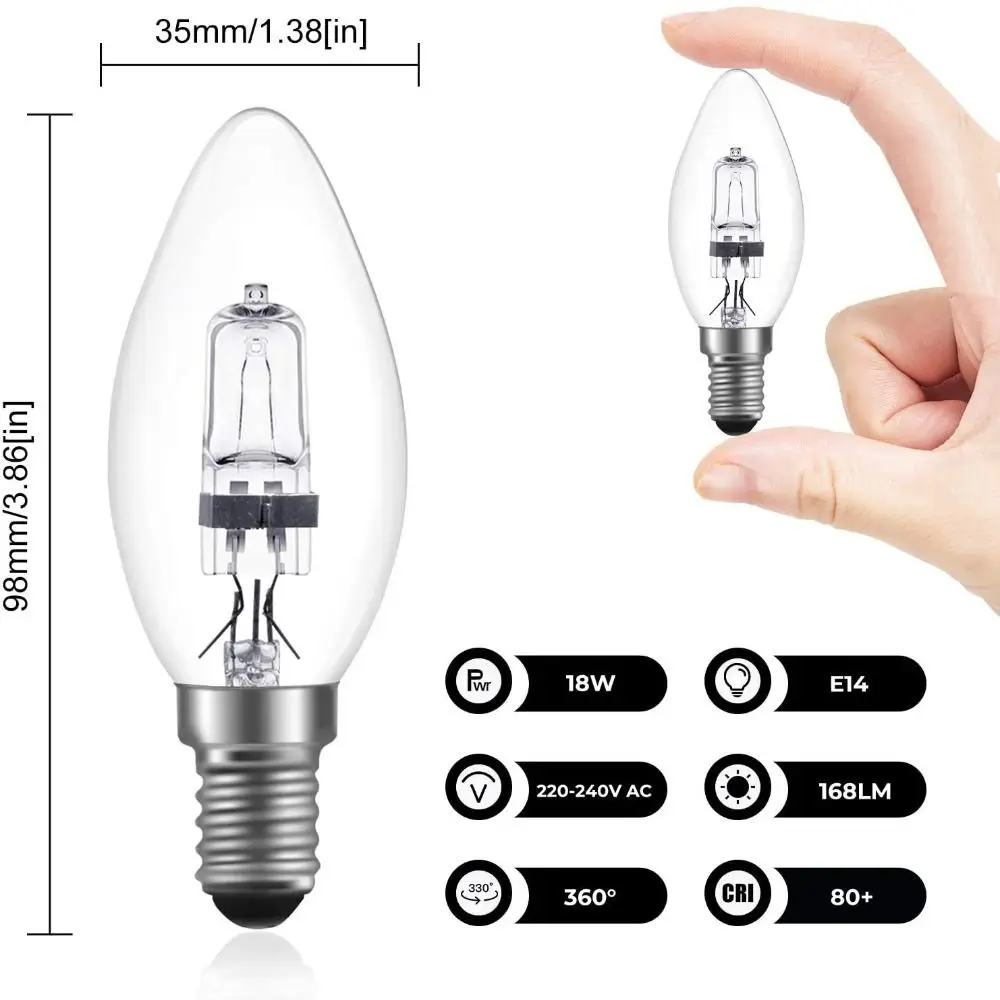C35 E14 E27 28W/42W Replace Lamps Halogen Bulbs Halogen Energy-saving Lamps Candles Pointed Bulbs Tungsten Halogen Lamp