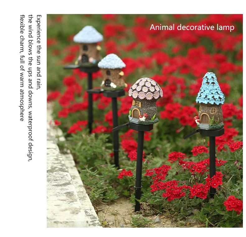 LED Solar Lawn Light Multi Craft Miniature Fairy House Solar Powered Outdoor Decor LED Garden Light Resin Cottage Christmas Lamp