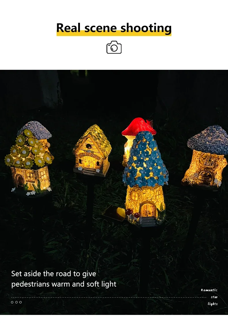 LED Solar Lawn Light Multi Craft Miniature Fairy House Solar Powered Outdoor Decor LED Garden Light Resin Cottage Christmas Lamp