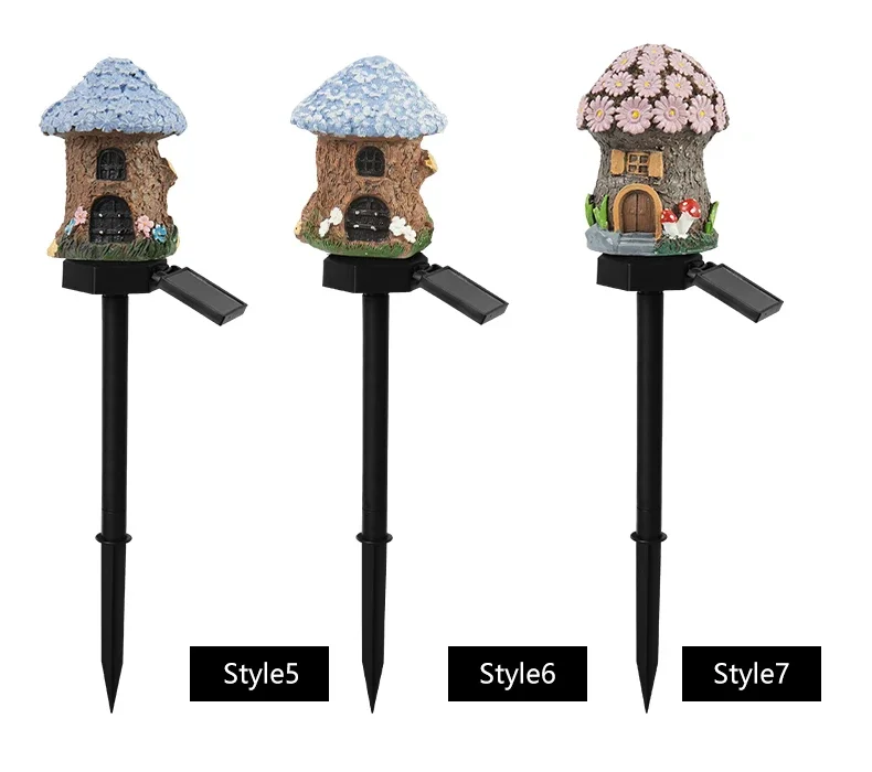 LED Solar Lawn Light Multi Craft Miniature Fairy House Solar Powered Outdoor Decor LED Garden Light Resin Cottage Christmas Lamp