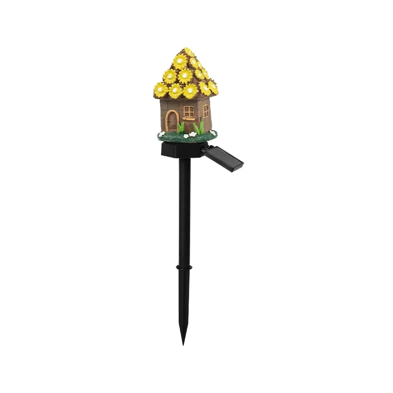 LED Solar Lawn Light Multi Craft Miniature Fairy House Solar Powered Outdoor Decor LED Garden Light Resin Cottage Christmas Lamp