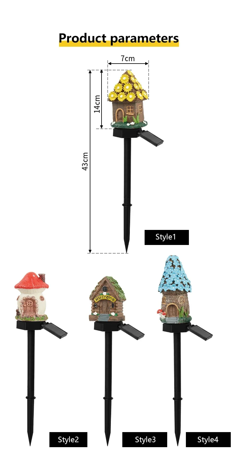LED Solar Lawn Light Multi Craft Miniature Fairy House Solar Powered Outdoor Decor LED Garden Light Resin Cottage Christmas Lamp