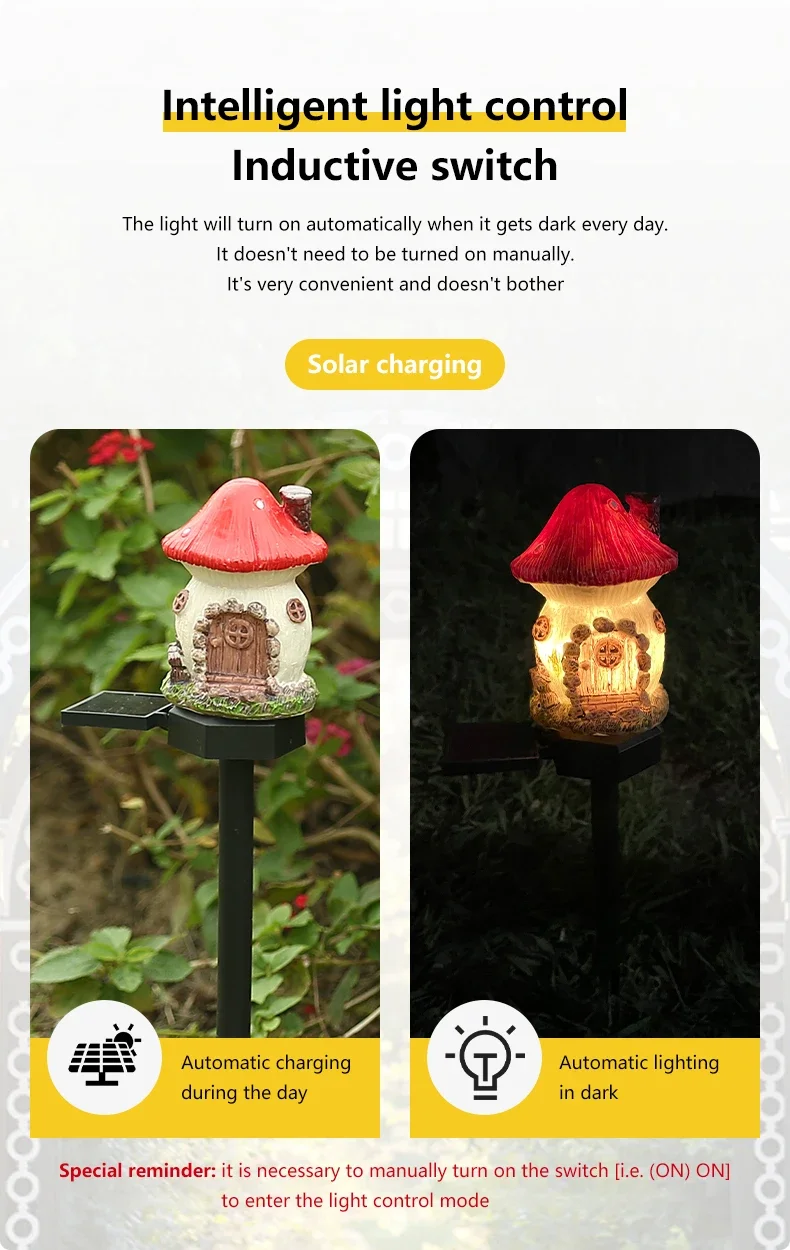 LED Solar Lawn Light Multi Craft Miniature Fairy House Solar Powered Outdoor Decor LED Garden Light Resin Cottage Christmas Lamp