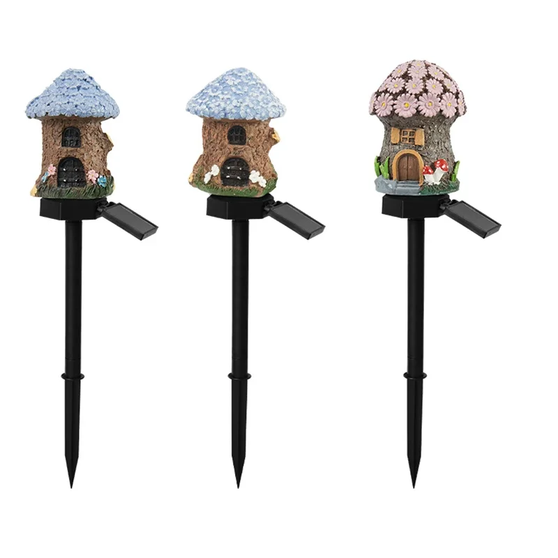 LED Solar Lawn Light Multi Craft Miniature Fairy House Solar Powered Outdoor Decor LED Garden Light Resin Cottage Christmas Lamp