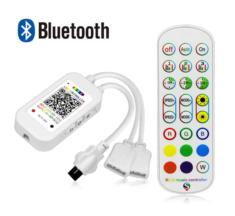 DC12V/24V 1 to 1 Or 1 to 2 Bluetooth APP RGB LED Controller With Remote control For 4 Pin 12V/24V RGB LED strip light