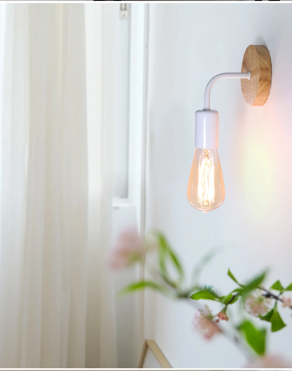 Retro Wood Wall Lamp E27 220V 110V Vintage Sconce Wall Light Fixture Bedside Retro Lamp Indoor Home Decor Bedroom Lights