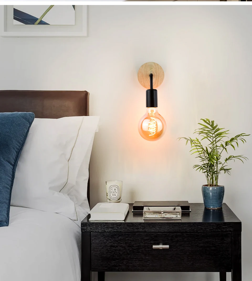 Retro Wood Wall Lamp E27 220V 110V Vintage Sconce Wall Light Fixture Bedside Retro Lamp Indoor Home Decor Bedroom Lights