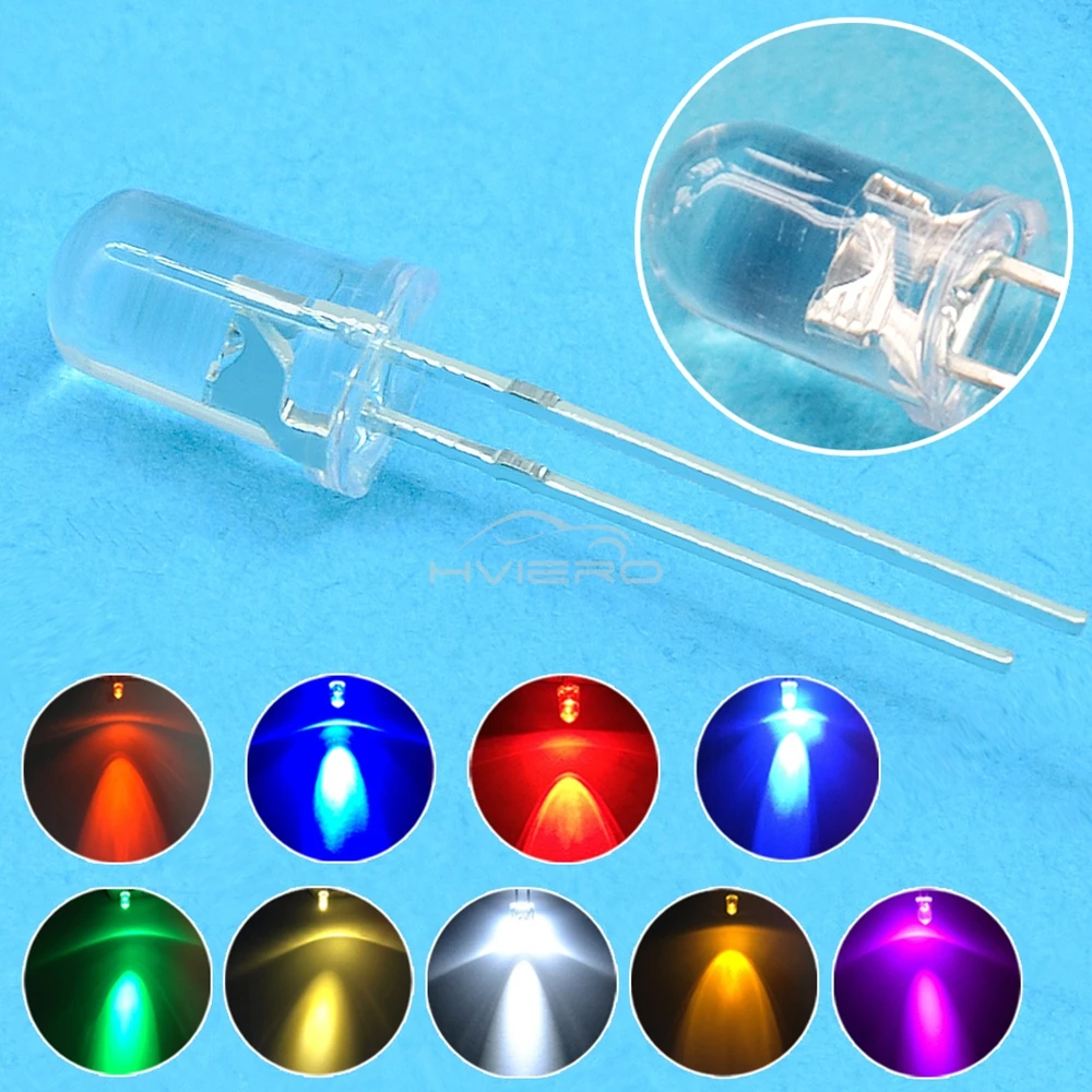 1000pcs F5 5mm Round White Red Green Blue Yellow Water Clear Led Super Bright Ligte Emitting Diodes 6000-6500k Lamp Bulb