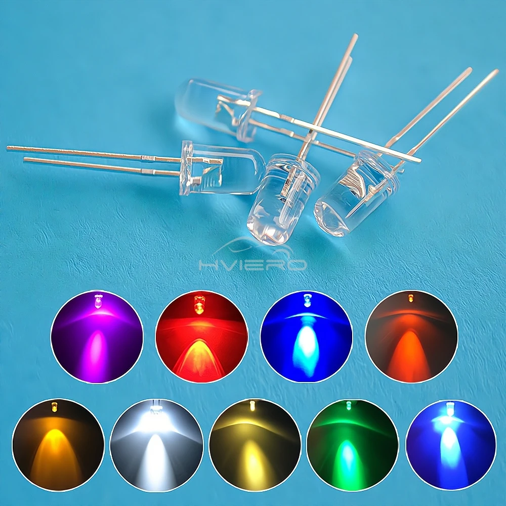 1000pcs F5 5mm Round White Red Green Blue Yellow Water Clear Led Super Bright Ligte Emitting Diodes 6000-6500k Lamp Bulb