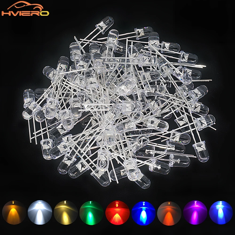 1000pcs F5 5mm Round White Red Green Blue Yellow Water Clear Led Super Bright Ligte Emitting Diodes 6000-6500k Lamp Bulb
