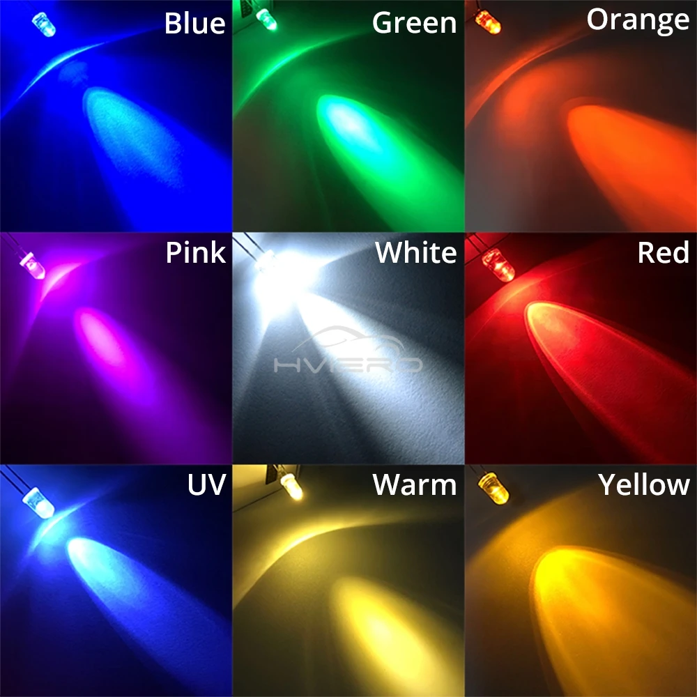 1000pcs F5 5mm Round White Red Green Blue Yellow Water Clear Led Super Bright Ligte Emitting Diodes 6000-6500k Lamp Bulb