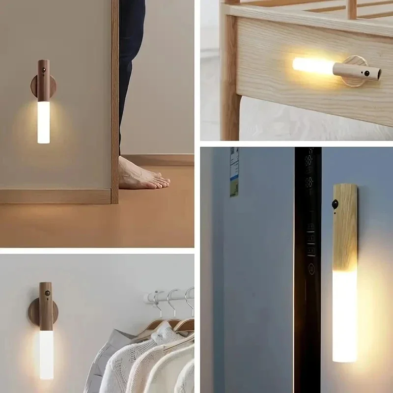 LED Wooden Magnetic Suction Lamp Charging Night Light Staircase Corridor Bedroom Atmosphere Human Body Sensing Light